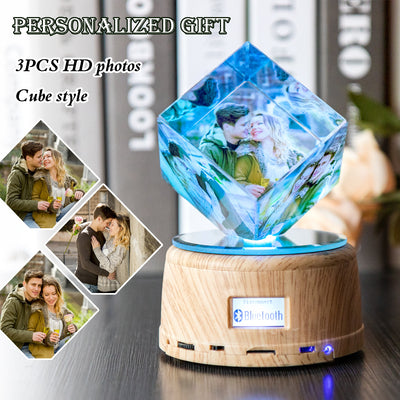 Personalized 3 Photo Cube Crystal Lamp LED Bluetooth Music Photos Album Light Gift for Anniversary Birthday Valentine's Day