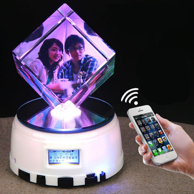 Personalized 3 Photo Cube Crystal Lamp LED Bluetooth Music Photos Album Light Gift for Anniversary Birthday Valentine's Day